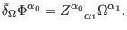 $\displaystyle \bar{\delta}_{\Omega }\Phi ^{\alpha _{0}}=Z_{\quad \alpha _{1}}^{\alpha _{0}}\Omega ^{\alpha _{1}}.$