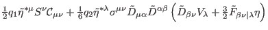 $\displaystyle \tfrac{1}{2}q_{1}\tilde{\eta}^{\ast \mu }S^{\nu }
\mathcal{C}_{\m...
...V_{\lambda }+\tfrac{3}{2}\tilde{F}_{\beta \nu \vert\lambda }\eta
\right) \notag$